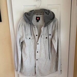 Quiksilver Men's Light Gray Hooded Shirt Jacket